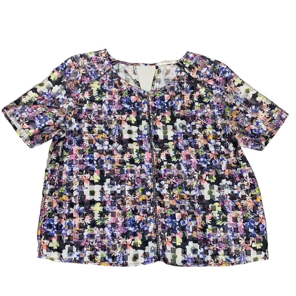 BCNU Sheer Checkered Boxy Top with Back Cut Out